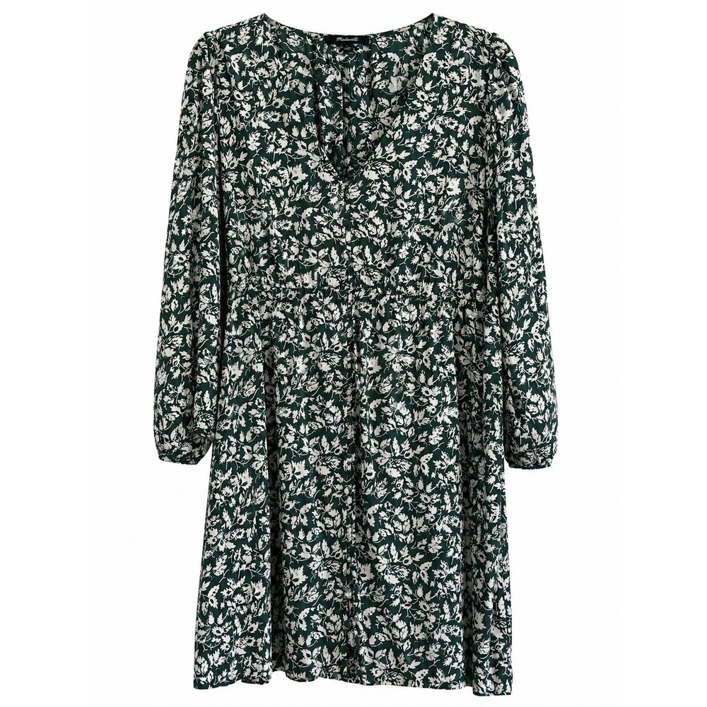 Madewell Green Floral V Neck Button Front Dress Large Boho Cottagecore